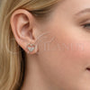 Rhodium Gold Filled Stud Earring, Heart Design, with White Micro Pave, Polished, Rhodium Finish, 02.310.0111
