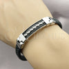 Stainless Steel Fancy Bracelet, Black Leather Finish, Steel Finish, 03.219.0002.09 (10 MM Thickness, 9 Inches Length)
