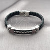 Stainless Steel Fancy Bracelet, Black Leather Finish, Steel Finish, 03.219.0002.09 (10 MM Thickness, 9 Inches Length)