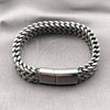 Stainless Steel Fancy Bracelet, Square Franco Design, Polished, Steel Finish, 03.440.0002.09 (12 MM Thickness, 9 Inches Length)