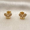 Oro Laminado Stud Earring, Gold Filled Style Butterfly and Mom Design, with White Cubic Zirconia, Polished, Golden Finish, 02.456.0002