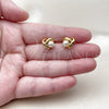 Oro Laminado Stud Earring, Gold Filled Style Heart and Love Knot Design, with Ivory Pearl, Polished, Golden Finish, 02.456.0006