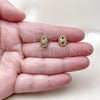 Oro Laminado Stud Earring, Gold Filled Style Puff Mariner Design, with White Micro Pave, Polished, Golden Finish, 02.456.0010