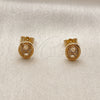 Oro Laminado Stud Earring, Gold Filled Style Puff Mariner Design, with White Micro Pave, Polished, Golden Finish, 02.456.0010