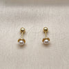 Oro Laminado Stud Earring, Gold Filled Style Ball Design, with Ivory Pearl, Polished, Golden Finish, 02.456.0013