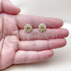 Oro Laminado Stud Earring, Gold Filled Style Peacock Design, with White and Ruby Micro Pave, Polished, Golden Finish, 02.456.0020