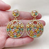 Oro Laminado Stud Earring, Gold Filled Style with White and Multicolor Cubic Zirconia, Polished, Golden Finish, 02.457.0011