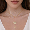Oro Laminado Fancy Necklace, Gold Filled Style Flower and Ball Design, Diamond Cutting Finish, Golden Finish, 04.418.0003.16 (Thickness, 16 Inches Length)