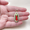 Oro Laminado Religious Pendant, Gold Filled Style Guadalupe Design, Polished, Tricolor, 05.458.0002