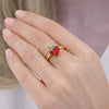 Oro Laminado Elegant Ring, Gold Filled Style Strawberry Design, Red Enamel Finish, Golden Finish, 01.381.0010 (One size fits all)