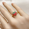 Oro Laminado Elegant Ring, Gold Filled Style Strawberry Design, Red Enamel Finish, Golden Finish, 01.381.0010 (One size fits all)