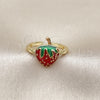 Oro Laminado Elegant Ring, Gold Filled Style Strawberry Design, Red Enamel Finish, Golden Finish, 01.381.0010 (One size fits all)
