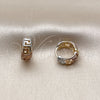 Oro Laminado Huggie Hoop, Gold Filled Style Greek Key Design, Polished, Tricolor, 02.196.0252.15