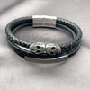 Stainless Steel Fancy Bracelet, Skull Design, Black Leather Finish, Steel Finish, 03.462.0003.09 (22 MM Thickness, 9 Inches Length)