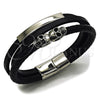 Stainless Steel Fancy Bracelet, Skull Design, Black Leather Finish, Steel Finish, 03.462.0003.09 (22 MM Thickness, 9 Inches Length)
