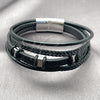 Stainless Steel Fancy Bracelet, Black Leather Finish, Steel Finish, 03.462.0004.09 (25 MM Thickness, 9 Inches Length)