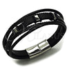 Stainless Steel Fancy Bracelet, Black Leather Finish, Steel Finish, 03.462.0004.09 (25 MM Thickness, 9 Inches Length)