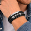 Stainless Steel Fancy Bracelet, Black Leather Finish, Steel Finish, 03.462.0006.09 (22 MM Thickness, 9 Inches Length)