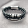 Stainless Steel Fancy Bracelet, Black Leather Finish, Steel Finish, 03.462.0006.09 (22 MM Thickness, 9 Inches Length)