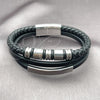 Stainless Steel Fancy Bracelet, Black Leather Finish, Steel Finish, 03.462.0007.09 (24 MM Thickness, 9 Inches Length)