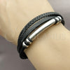 Stainless Steel Fancy Bracelet, Black Leather Finish, Steel Finish, 03.462.0008.09 (19 MM Thickness, 9 Inches Length)