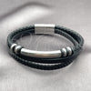 Stainless Steel Fancy Bracelet, Black Leather Finish, Steel Finish, 03.462.0008.09 (19 MM Thickness, 9 Inches Length)