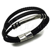 Stainless Steel Fancy Bracelet, Black Leather Finish, Steel Finish, 03.462.0008.09 (19 MM Thickness, 9 Inches Length)