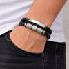 Stainless Steel Fancy Bracelet, Cross Design, Black Leather Finish, Steel Finish, 03.462.0009.09 (22 MM Thickness, 9 Inches Length)