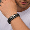 Stainless Steel Fancy Bracelet, Cross Design, Black Leather Finish, Steel Finish, 03.462.0012.09 (20 MM Thickness, 9 Inches Length)