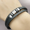 Stainless Steel Fancy Bracelet, Cross Design, Black Leather Finish, Steel Finish, 03.462.0012.09 (20 MM Thickness, 9 Inches Length)