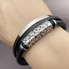 Stainless Steel Fancy Bracelet, Nameplate Design, Black Leather Finish, Steel Finish, 03.462.0015.09 (22 MM Thickness, 9 Inches Length)