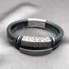 Stainless Steel Fancy Bracelet, Nameplate Design, Black Leather Finish, Steel Finish, 03.462.0015.09 (22 MM Thickness, 9 Inches Length)