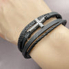 Stainless Steel Fancy Bracelet, Cross Design, Black Leather Finish, Steel Finish, 03.462.0020.09 (23 MM Thickness, 9 Inches Length)