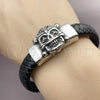 Stainless Steel Fancy Bracelet, Skull Design, Black Leather Finish, Steel Finish, 03.462.0021.09 (25 MM Thickness, 9 Inches Length)