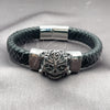 Stainless Steel Fancy Bracelet, Skull Design, Black Leather Finish, Steel Finish, 03.462.0021.09 (25 MM Thickness, 9 Inches Length)