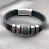 Stainless Steel Fancy Bracelet, Black Leather Finish, Steel Finish, 03.462.0022.09 (Thickness, 9 Inches Length)