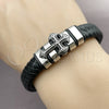 Stainless Steel Fancy Bracelet, Cross Design, Black Leather Finish, Steel Finish, 03.462.0023.09 (18 MM Thickness, 9 Inches Length)