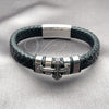 Stainless Steel Fancy Bracelet, Cross Design, Black Leather Finish, Steel Finish, 03.462.0023.09 (18 MM Thickness, 9 Inches Length)