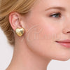Oro Laminado Stud Earring, Gold Filled Style Heart Design, Diamond Cutting Finish, Golden Finish, 02.163.0429