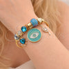 Stainless Steel Individual Bangle, Evil Eye and Heart Design, with Indicolite and White Crystal, Turquoise Enamel Finish, Golden Finish, 07.463.0002 (03 MM Thickness, One size fits all)