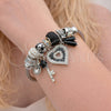Stainless Steel Individual Bangle, Heart and key Design, with Jet and Crystal Crystal, Black Enamel Finish, Steel Finish, 07.463.0012 (03 MM Thickness, One size fits all)