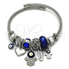 Stainless Steel Individual Bangle, Hand of God and Evil Eye Design, with Montana and Crystal Crystal, Blue Enamel Finish, Steel Finish, 07.463.0019 (03 MM Thickness, One size fits all)