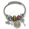 Stainless Steel Individual Bangle, key and Love Design, with Crystal Crystal, Red Enamel Finish, Steel Finish, 07.463.0021 (03 MM Thickness, One size fits all)