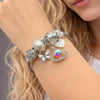 Stainless Steel Individual Bangle, Heart and Butterfly Design, with Aurore Boreale and Crystal Crystal, White Enamel Finish, Steel Finish, 07.464.0002 (03 MM Thickness, One size fits all)