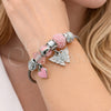 Stainless Steel Individual Bangle, Butterfly and Heart Design, with Light Rose and Crystal Crystal, Pink Enamel Finish, Steel Finish, 07.464.0005 (03 MM Thickness, One size fits all)