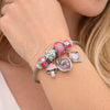 Stainless Steel Individual Bangle, Heart and Leaf Design, with Light Rose and Crystal Crystal, Pink Enamel Finish, Steel Finish, 07.464.0018 (03 MM Thickness, One size fits all)