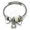 Stainless Steel Individual Bangle, Teddy Bear and Heart Design, with Chrysolite Opal and Crystal Crystal, White Enamel Finish, Steel Finish, 07.464.0022 (03 MM Thickness, One size fits all)