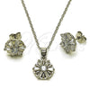 Rhodium Gold Filled Earring and Pendant Adult Set, Flower and Baguette Design, with White Cubic Zirconia, Polished, Rhodium Finish, 10.349.0003