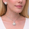 Rhodium Gold Filled Earring and Pendant Adult Set, Flower and Cluster Design, with Ivory Pearl and White Cubic Zirconia, Polished, Rhodium Finish, 10.349.0005