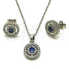 Rhodium Gold Filled Earring and Pendant Adult Set, Cluster Design, with Sapphire Blue and White Cubic Zirconia, Polished, Rhodium Finish, 10.349.0008